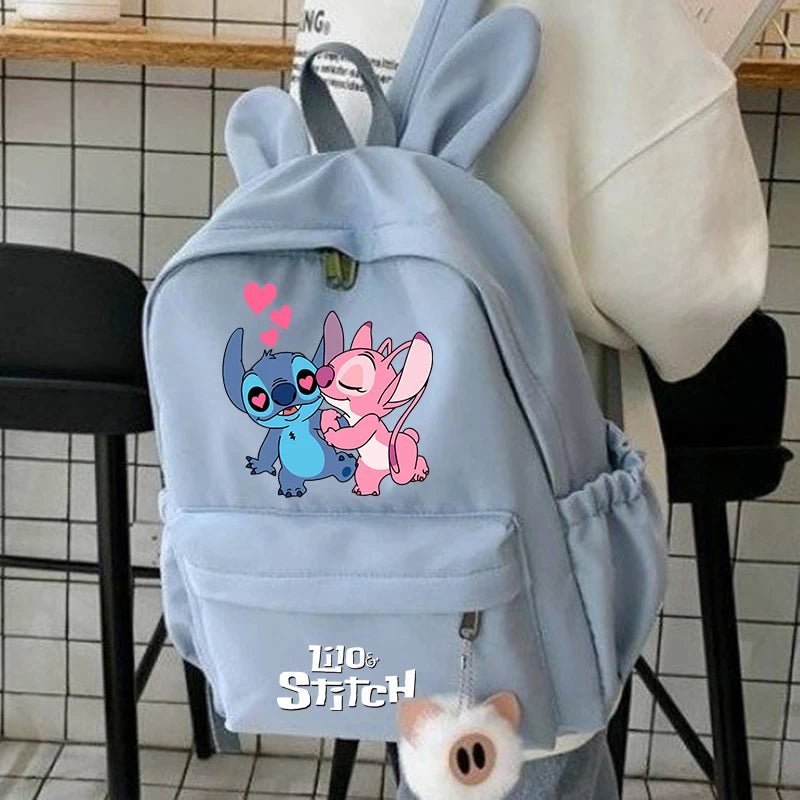 Disney Lilo Stitch Backpack Teenager Girl Canvas Backpack Schoolbag Large Capacity Schoolbag Bookbag Rucksack Travel Bag Mochila