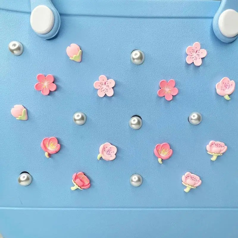 Bogg Bag Charm Inserts 23PCS Rubber Beach Charm for Bogg Bags Flowers Cherry Blossoms Pearls Pvc Rubber Totes Inserts Charm