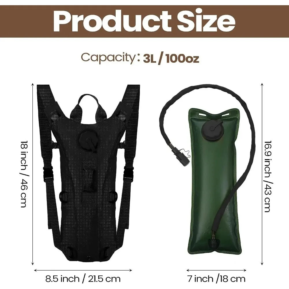 Tactical Hydration Backpack Outdoor Men Waterproof Nylon Pack Water Bag with 3L Bladder for Hiking Cycling Climbing Hunting