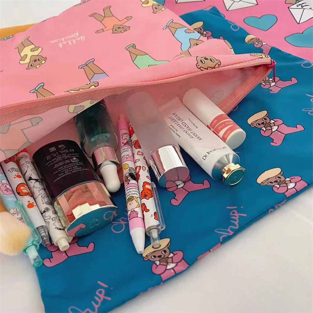 Kawaii Bear Female Makeup Bag Portable Travel Lipsticks Coins Pencil Ziplock Bag Woman Bathroom Toiletry Organizer Pouch Gift