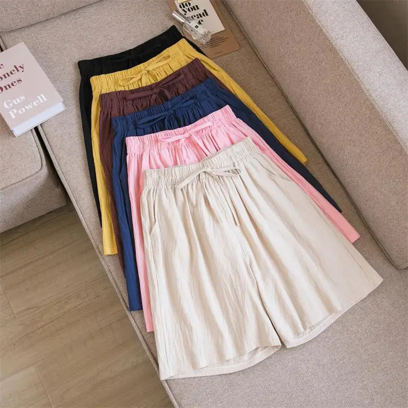 Women Summer Cool Solid Color Casual Pants Cotton Material Fashion Comfort Daily Loose High Waisted Pants