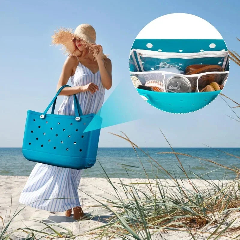 EVA Rubber Waterproof Shopping Basket Beach Pool Transparent Insert Jelly Tote Bag  Water-resistant divided inner pocket