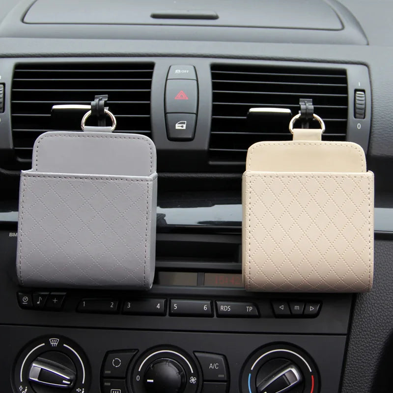 Car Organizer Storage Bag Leather Auto Air Vent Dashboard Tidy Hanging Organize Box Stowing Tidying Car Accessories Interior