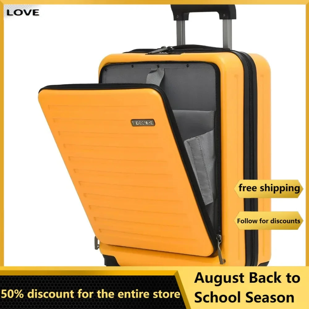 Carry On Luggage with Front Pocket, Suitable for Airplane Overhead Bin, PC+ABS Hardshell