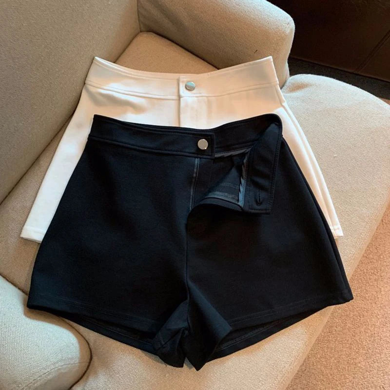 Women High Waist Black Shorts Fashion Streetwear White Casual Wide Leg Shorts Y2K Ladies Korean Elegant Club Slim Short Pants