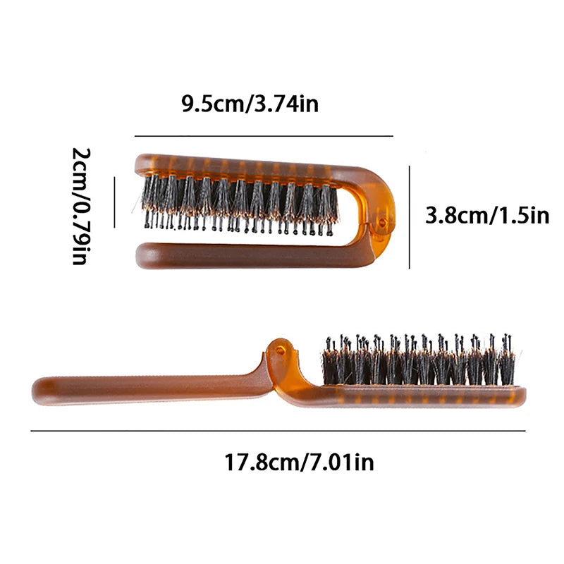 Boar Bristle Hair Brush Amber Foldable Portable Comb Pocket Collapsible Travel Massager Styling Tool Salon Men Women Gift