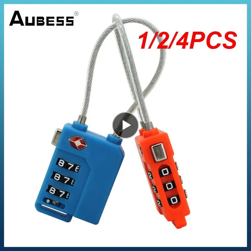 1/2/4PCS Luggage Combination Lock Portable TSA Approved Security Cable Luggage Lock 3-Digit Combination Password Lock Padlock