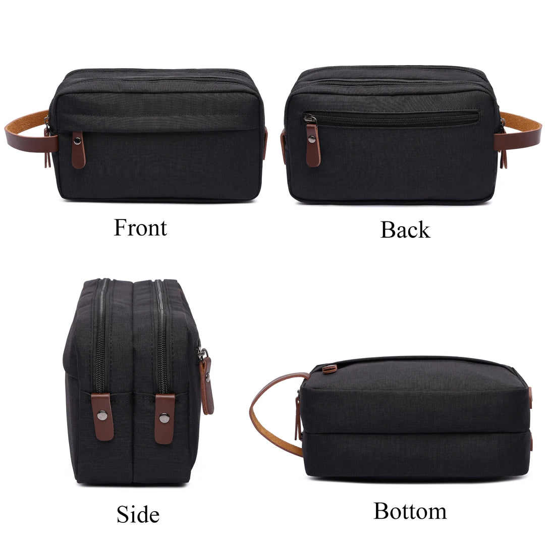 New Casual Canvas Cosmetic Bag with Leather Handle Travel Men Wash Shaving Women Toiletry Storage Waterproof Organizer Bag 2023