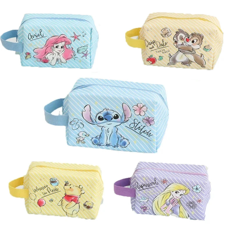 Disney Cartoon Stitch Princess Series Large Capacity Makeup Bag for Girls Student Travel Multifunctional Storage Bag Wash Bag