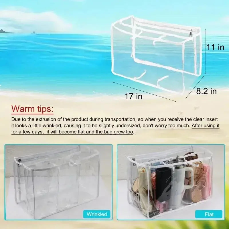 EVA Rubber Waterproof Shopping Basket Beach Pool Transparent Insert Jelly Tote Bag  Water-resistant divided inner pocket