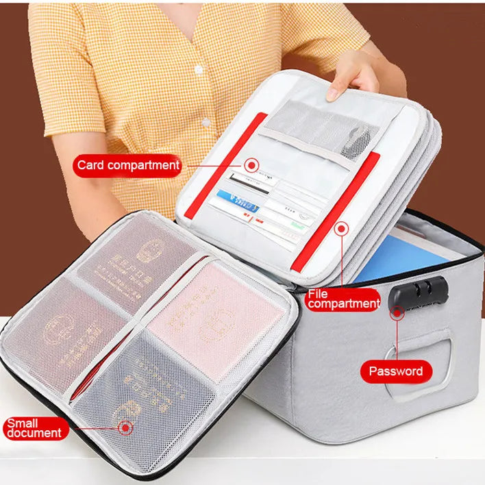 Large Capacity Multi-Layer Document Tickets Storage Bag Certificate File Organizer Case Home Travel Passport Briefcase with Lock